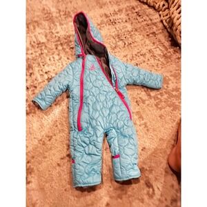 Rugged Bear Baby Blue Quilted Snowsuit Hooded Pram Suit 3-6 Months Pink Trim